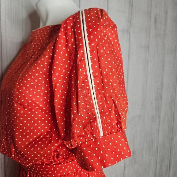 VTG 70s JCPenney Red & White Polka Dot Day Dress w Puff Sleeves - Picture 4 of 6